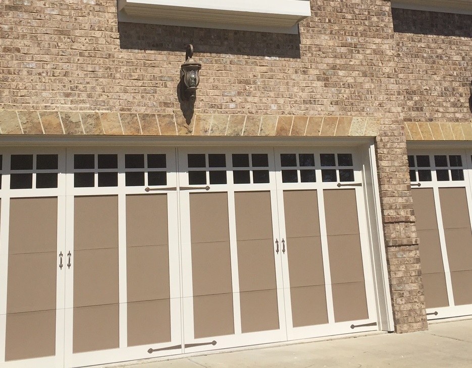 Garage Door Painting After with White Trim Paint and Darker Panels