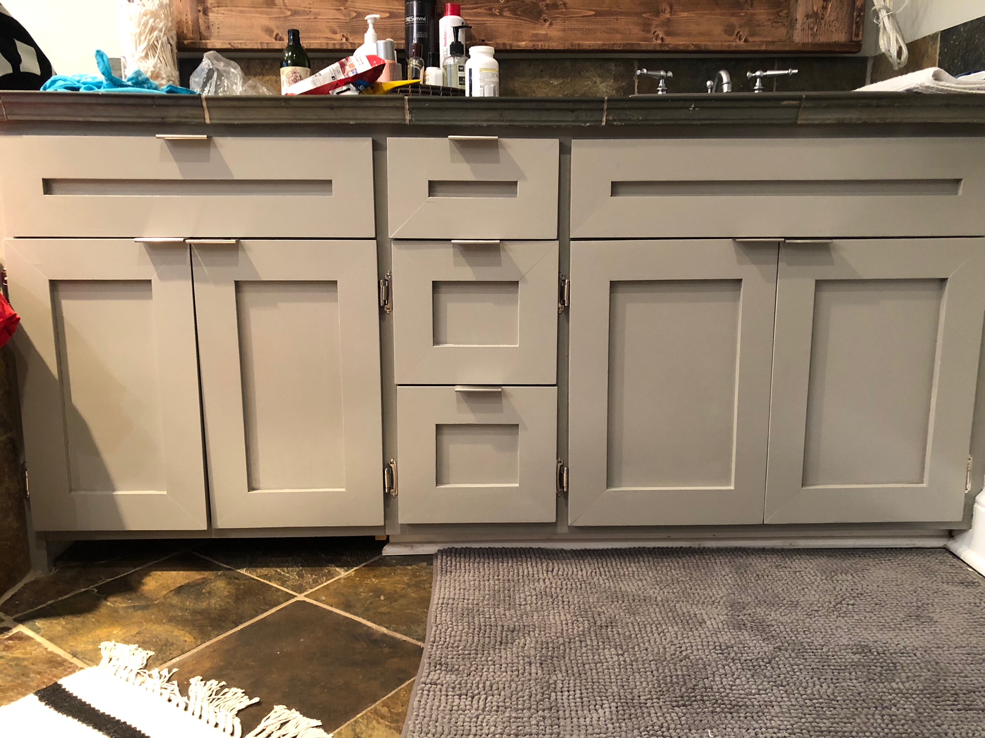 Interior Trim Painting on Bathroom Cabinets After