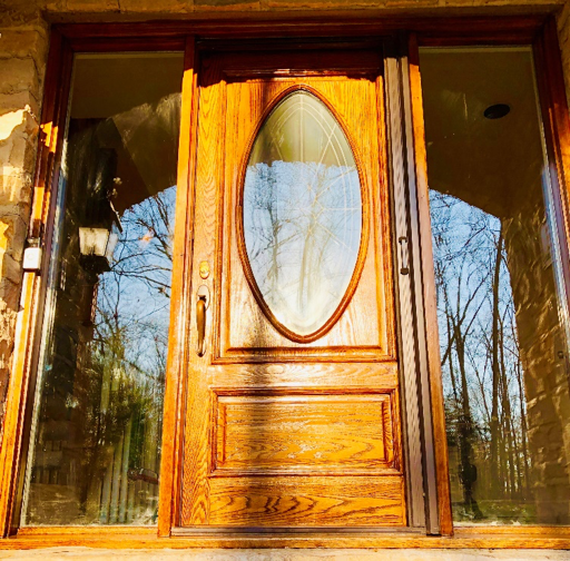 exterior natural oak wood door refinishing after picture
