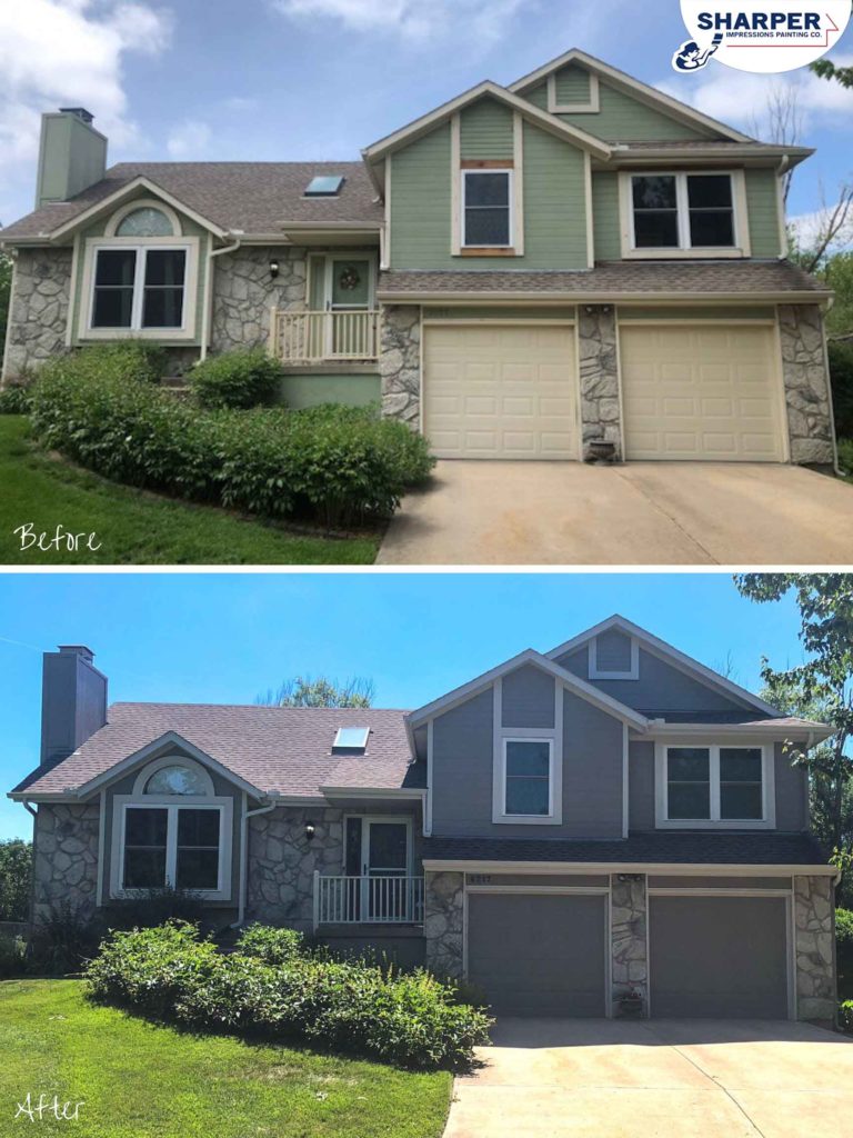 Exterior Painting from Green to Modern Grey in Carmel, Indiana
